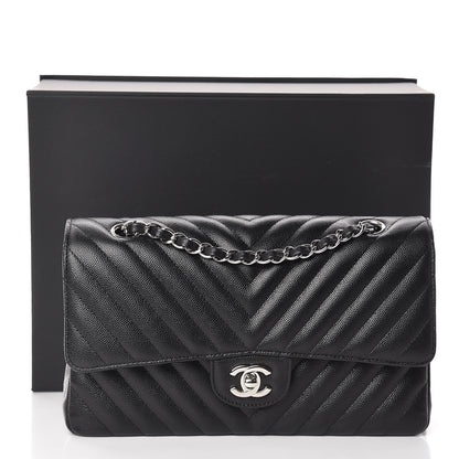 Chanel Caviar Chevron Quilted Medium Double Flap Black 11 of 11