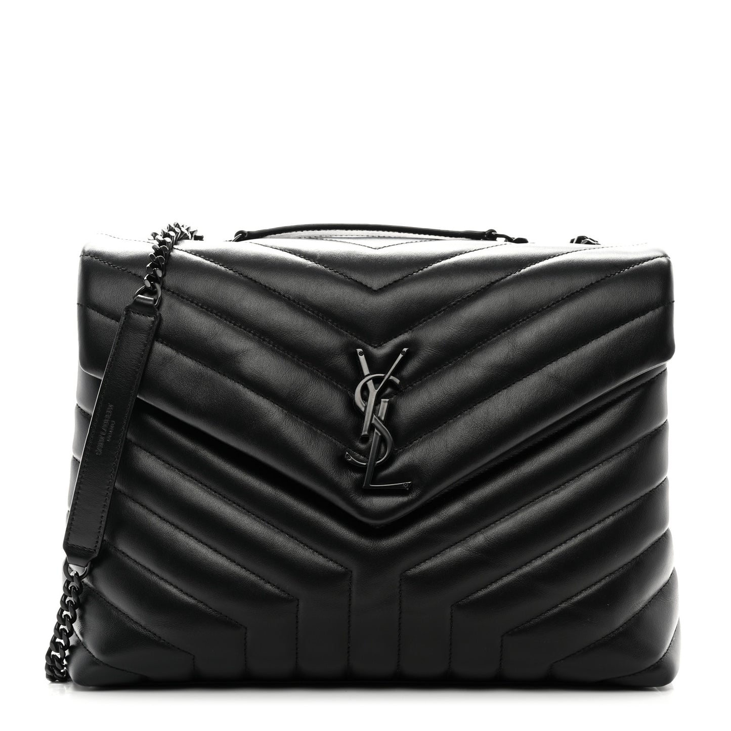 Calfskin Y Quilted Monogram Monochrome Medium Loulou Chain Satchel Black