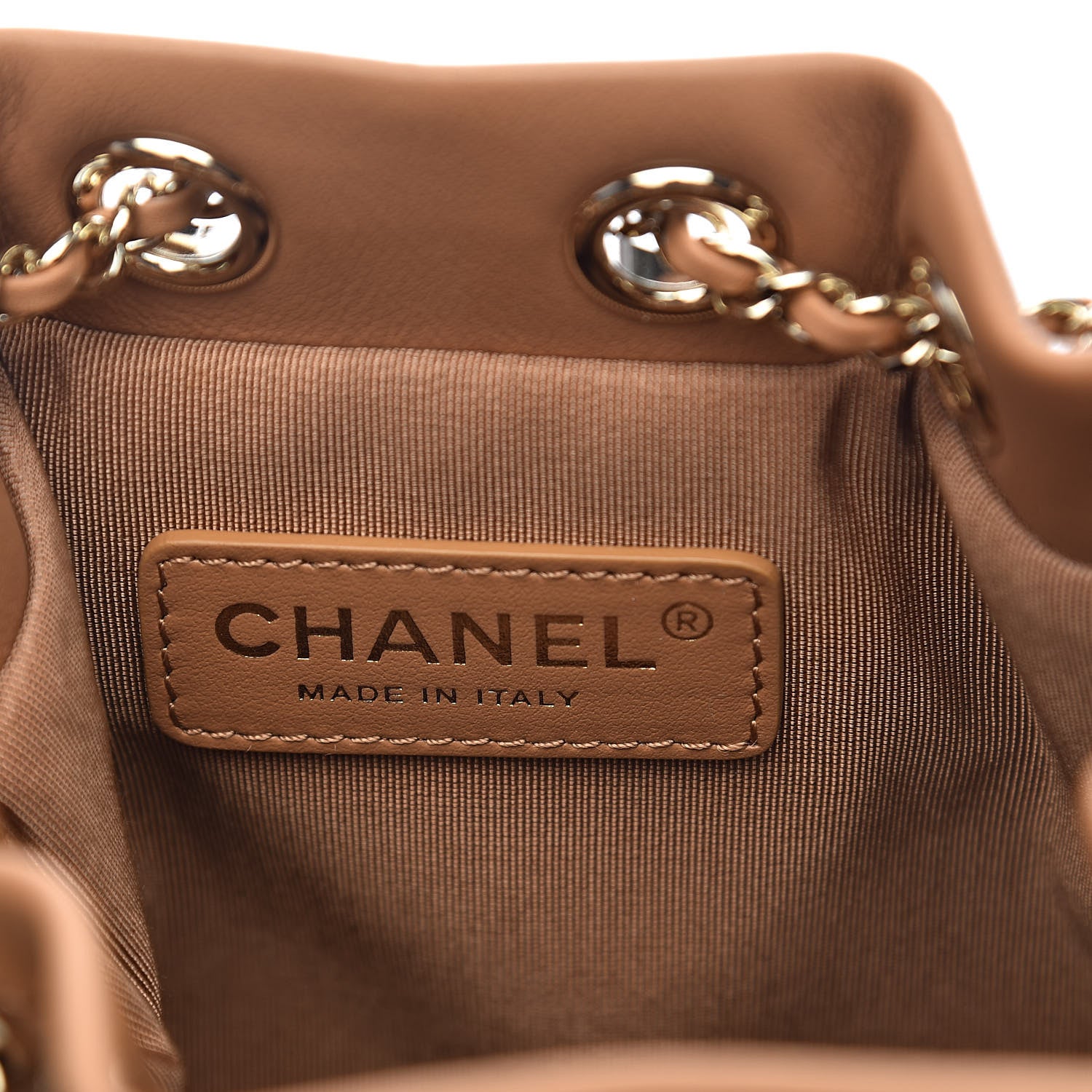 Chanel Calfskin Stitched Chain Bucket Bag Beige 6 of 11