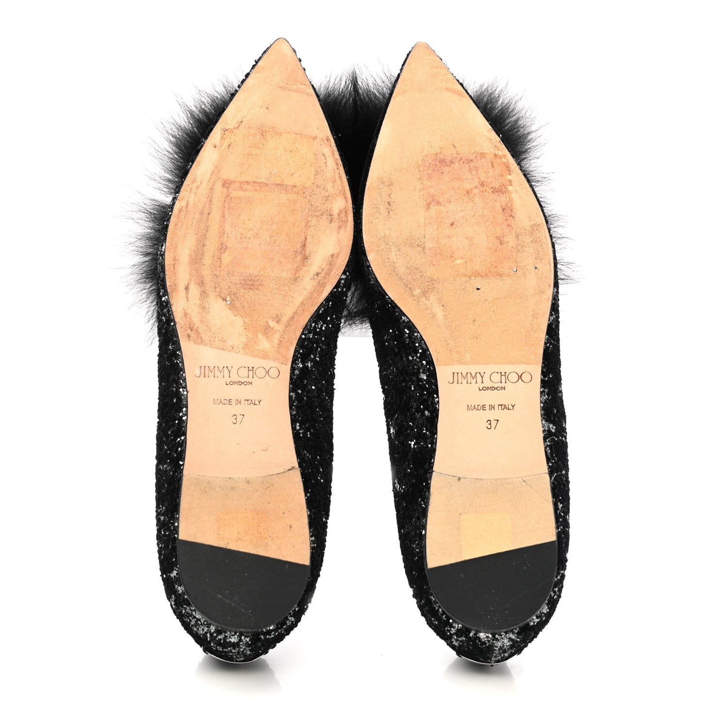 Glitter Fox Fur Gale Flats 37 Black