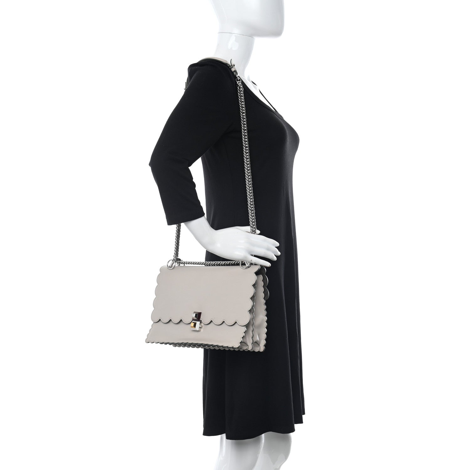 Fendi Vitello Liberty Scalloped Studded Kan I Shoulder Bag Grigio Polvere 2 of 10