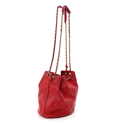 Chanel Lambskin Diamond Stitched CC Drawstring Shoulder Bag Red 4 of 16