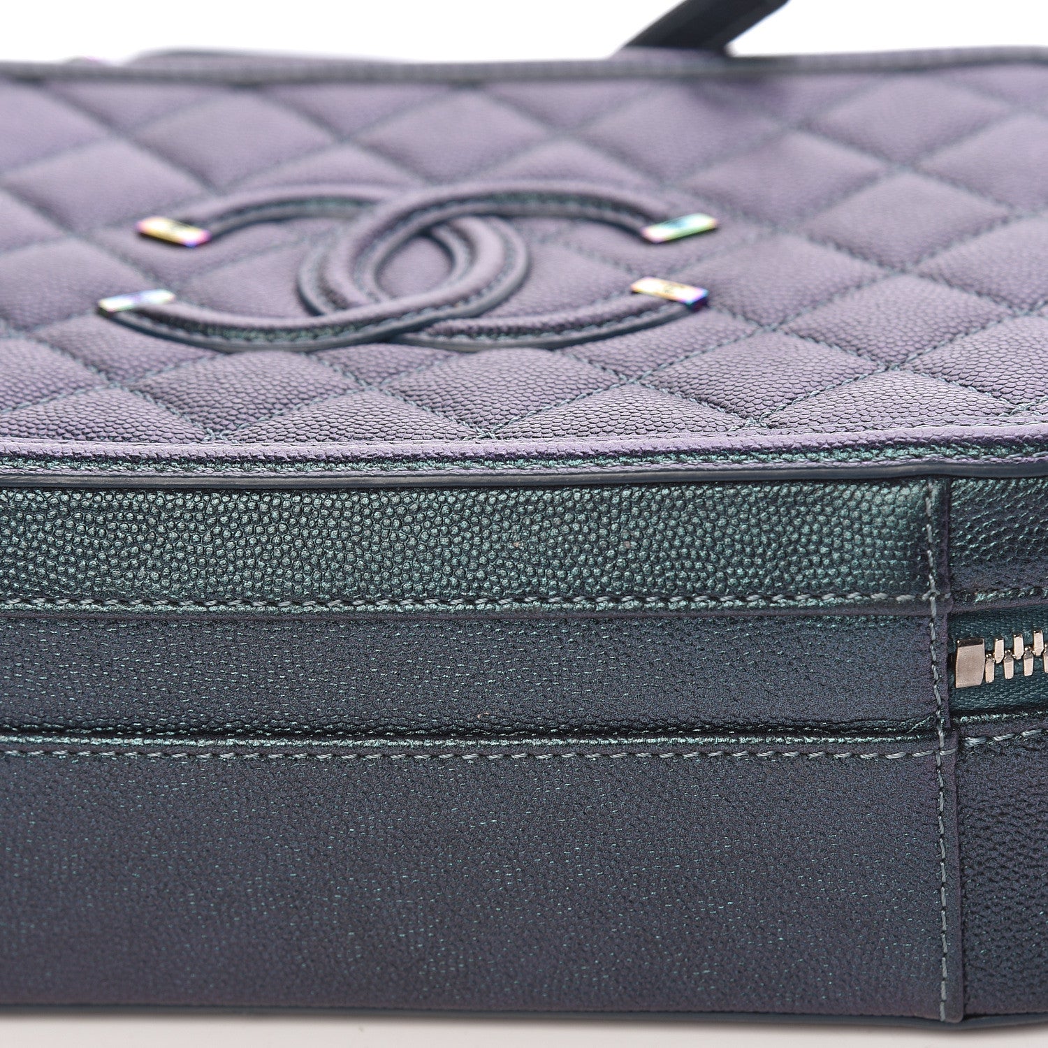 Chanel Iridescent Caviar Quilted Medium CC Filigree Vanity Case Dark Turquoise 12 of 15