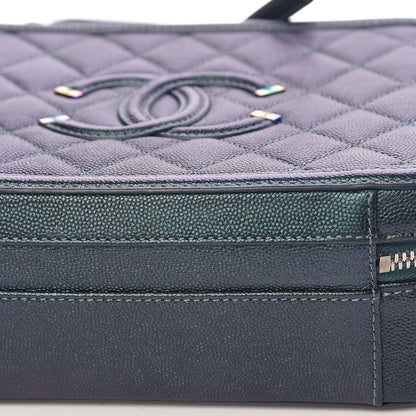 Chanel Iridescent Caviar Quilted Medium CC Filigree Vanity Case Dark Turquoise 12 of 15
