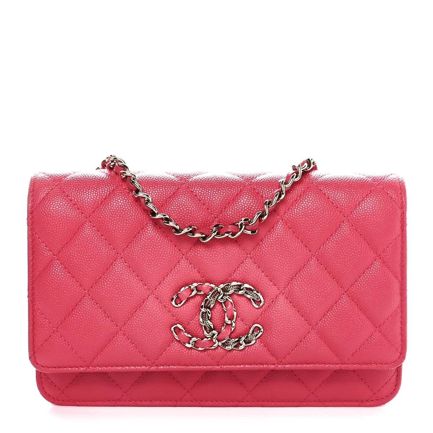 Chanel Caviar Quilted French New Wave Chain CC Wallet On Chain WOC Pink 1 of 11