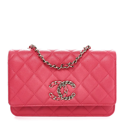 Chanel Caviar Quilted French New Wave Chain CC Wallet On Chain WOC Pink 1 of 11