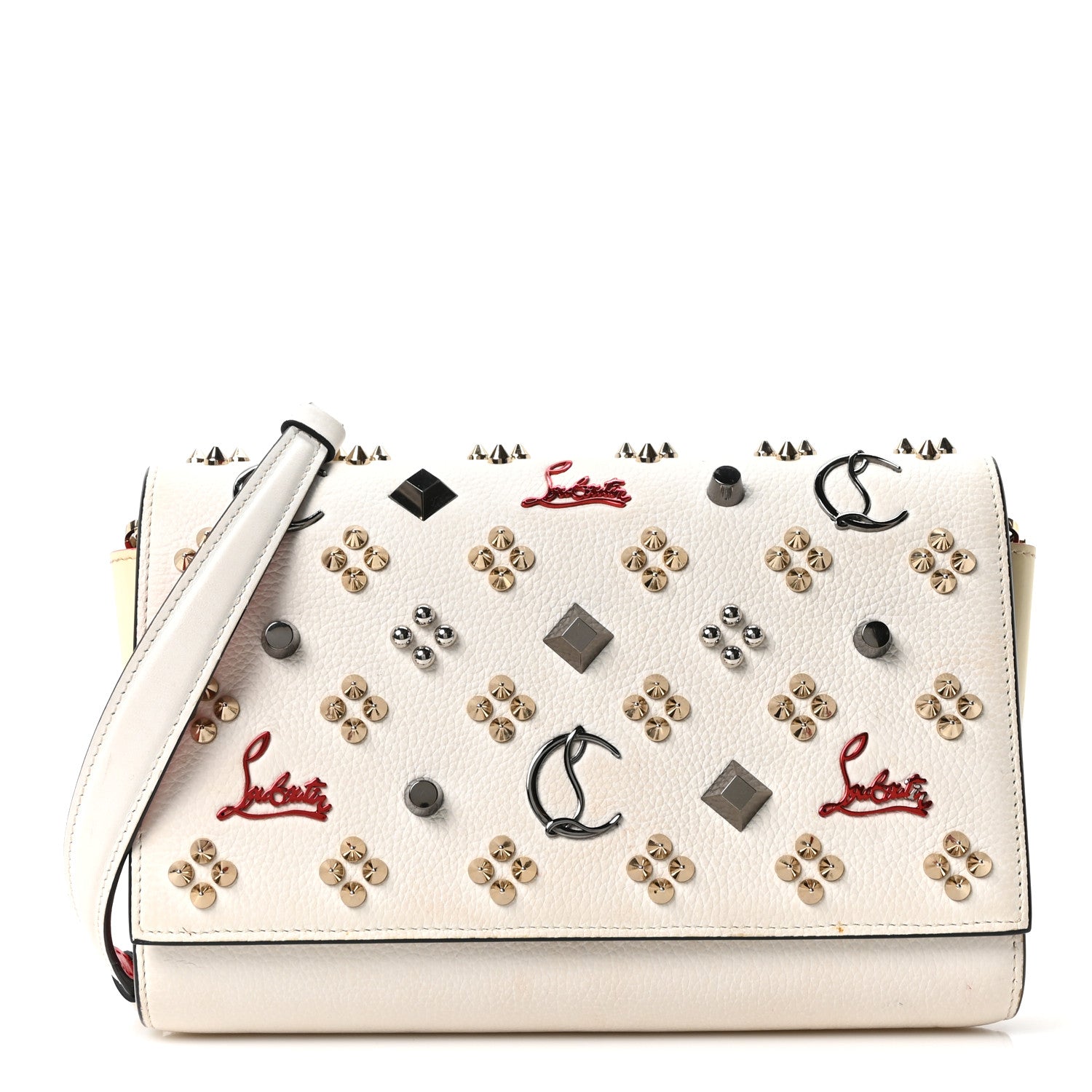 Christian Louboutin Calfskin Spikes Loubinthesky Paloma Clutch Snow 1 of 10