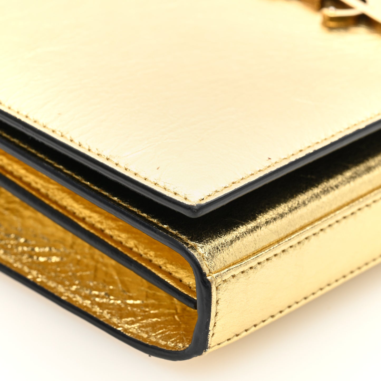 Metallic Calfskin Monogram Chain Wallet Gold