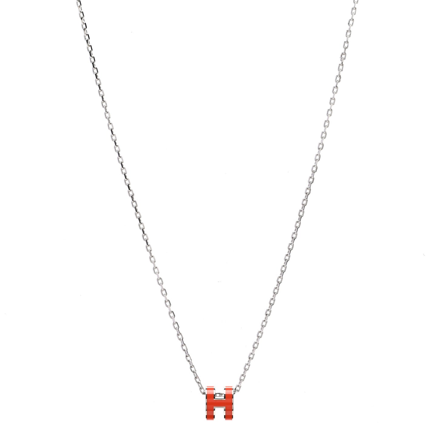Lacquered Palladium Mini Pop H Pendant Necklace Orange