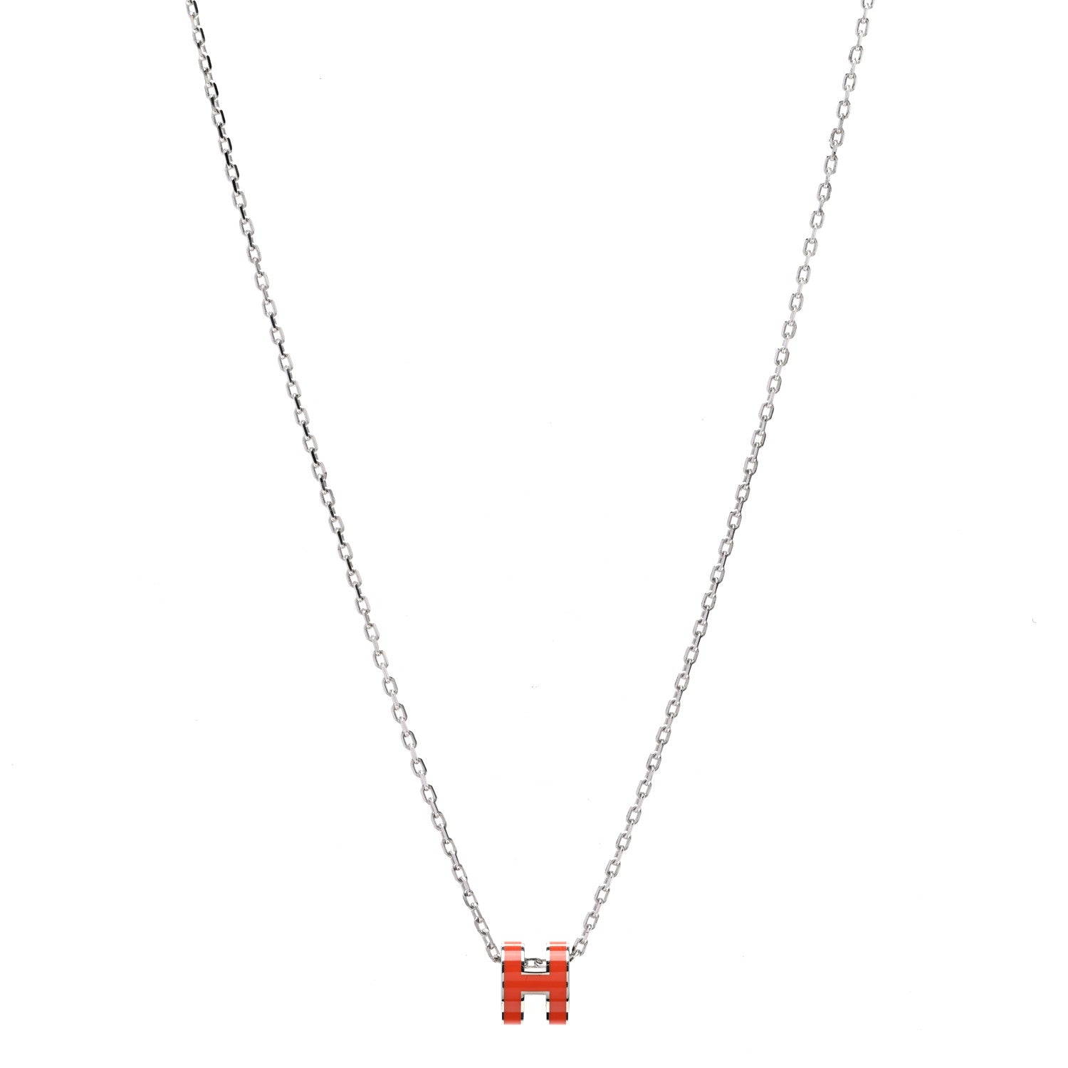 Hermes Lacquered Palladium Mini Pop H Pendant Necklace Orange 3 of 7