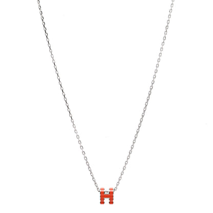 Hermes Lacquered Palladium Mini Pop H Pendant Necklace Orange 3 of 7