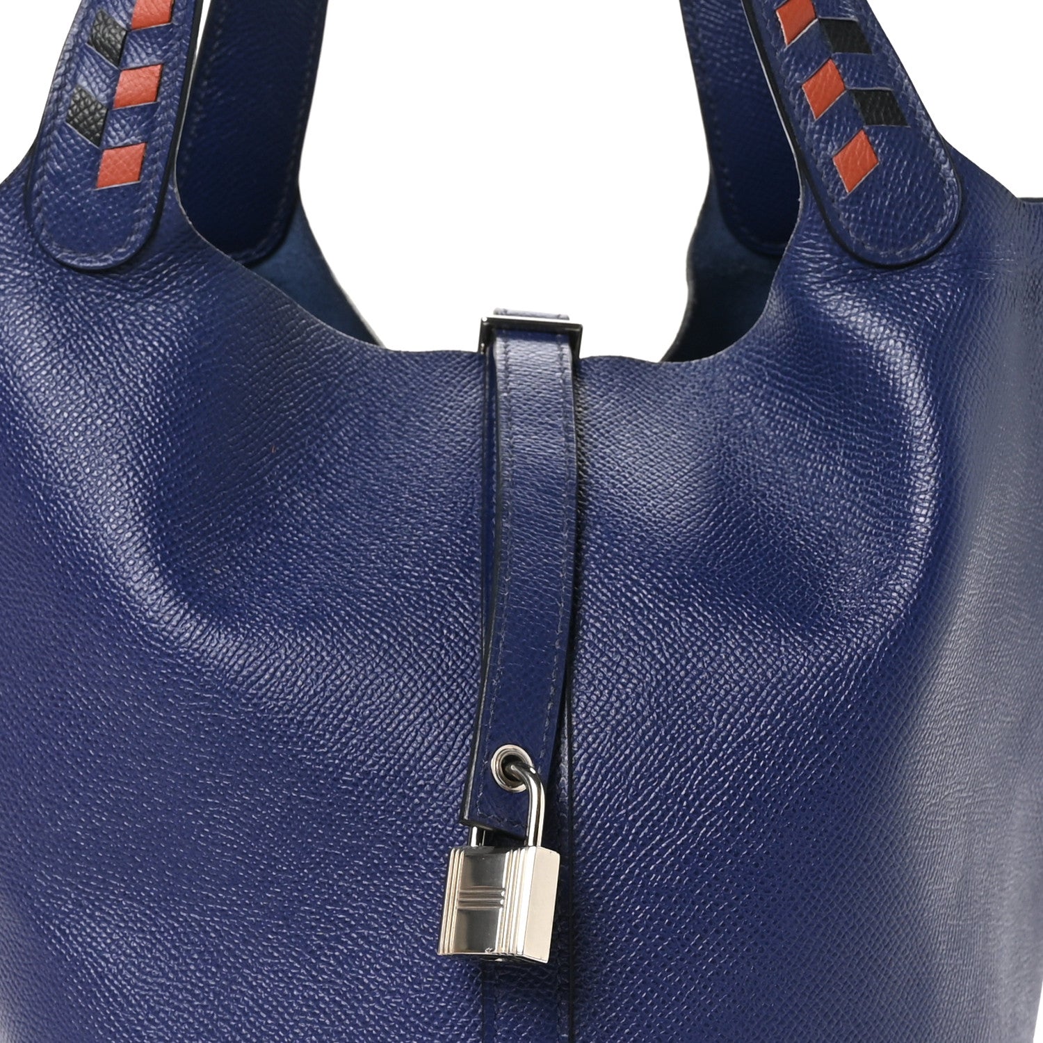 Hermes Epsom Tressage De Cuir Picotin Lock 22 MM Bleu Encre Brique Black 8 of 12