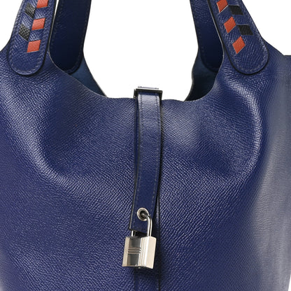 Hermes Epsom Tressage De Cuir Picotin Lock 22 MM Bleu Encre Brique Black 8 of 12
