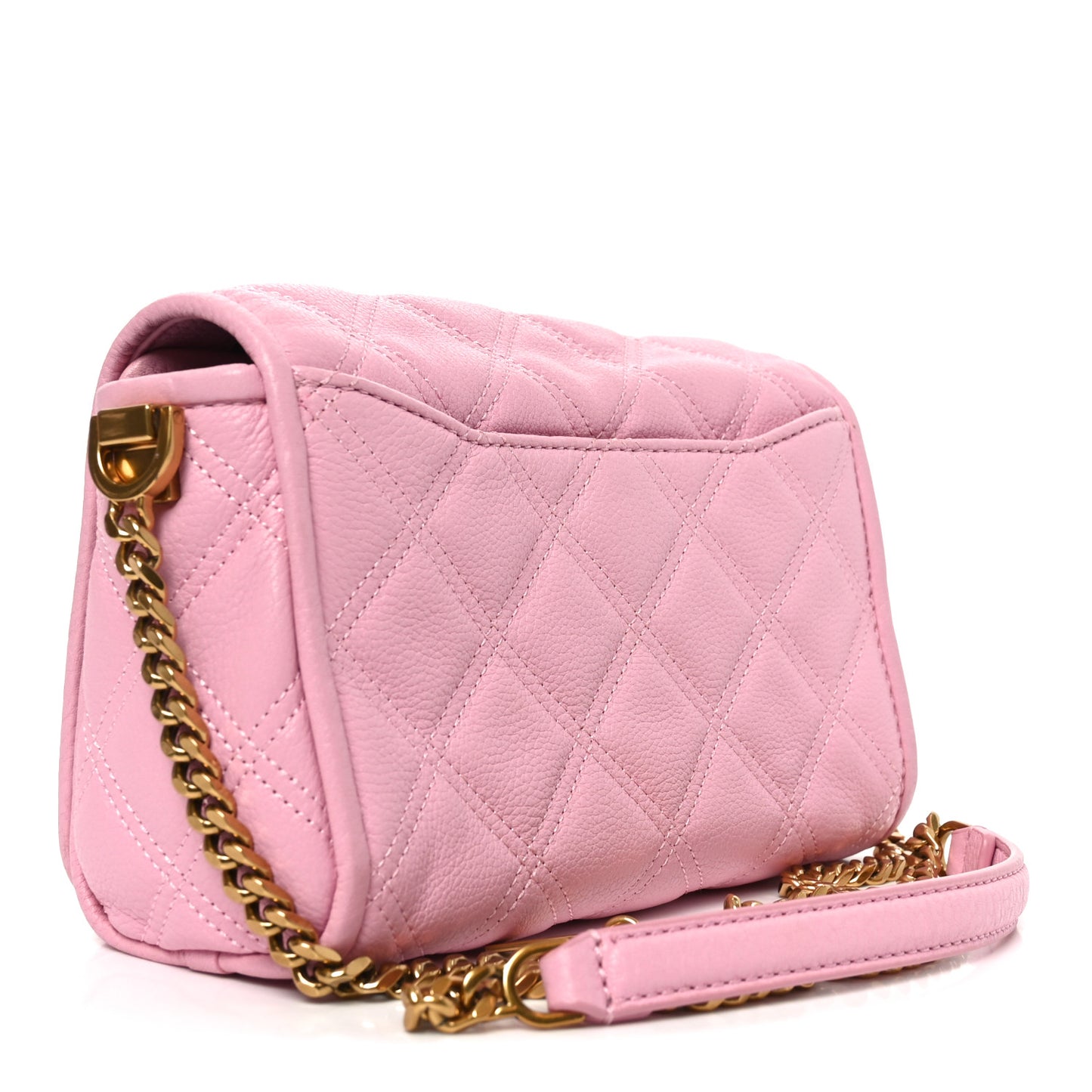 Grained Calfskin Quilted Double Stitched Small The Status Shoulder Bag Pink