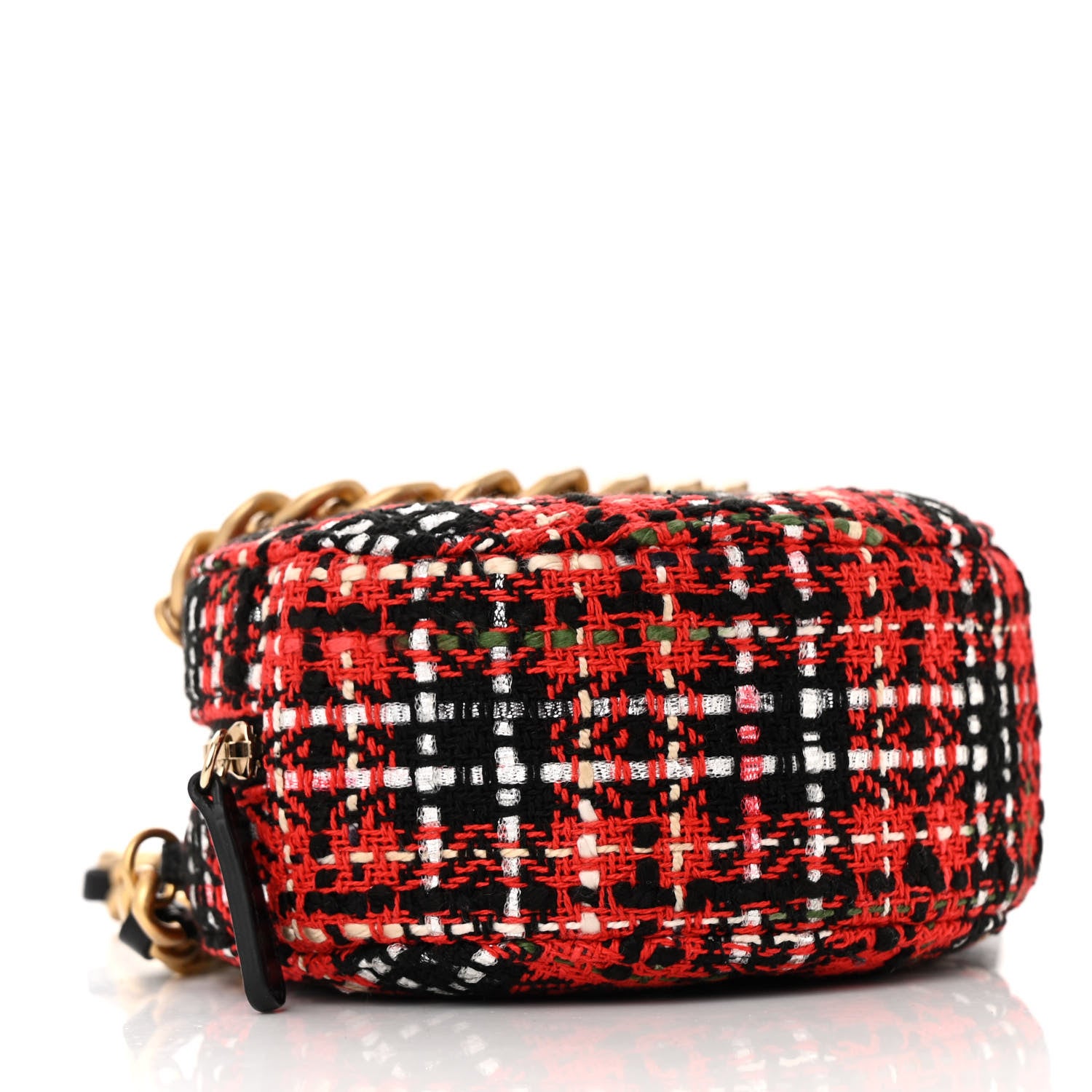 Chanel Tweed Quilted Chanel 19 Round Clutch With Chain  Red Black White Green 4 of 11