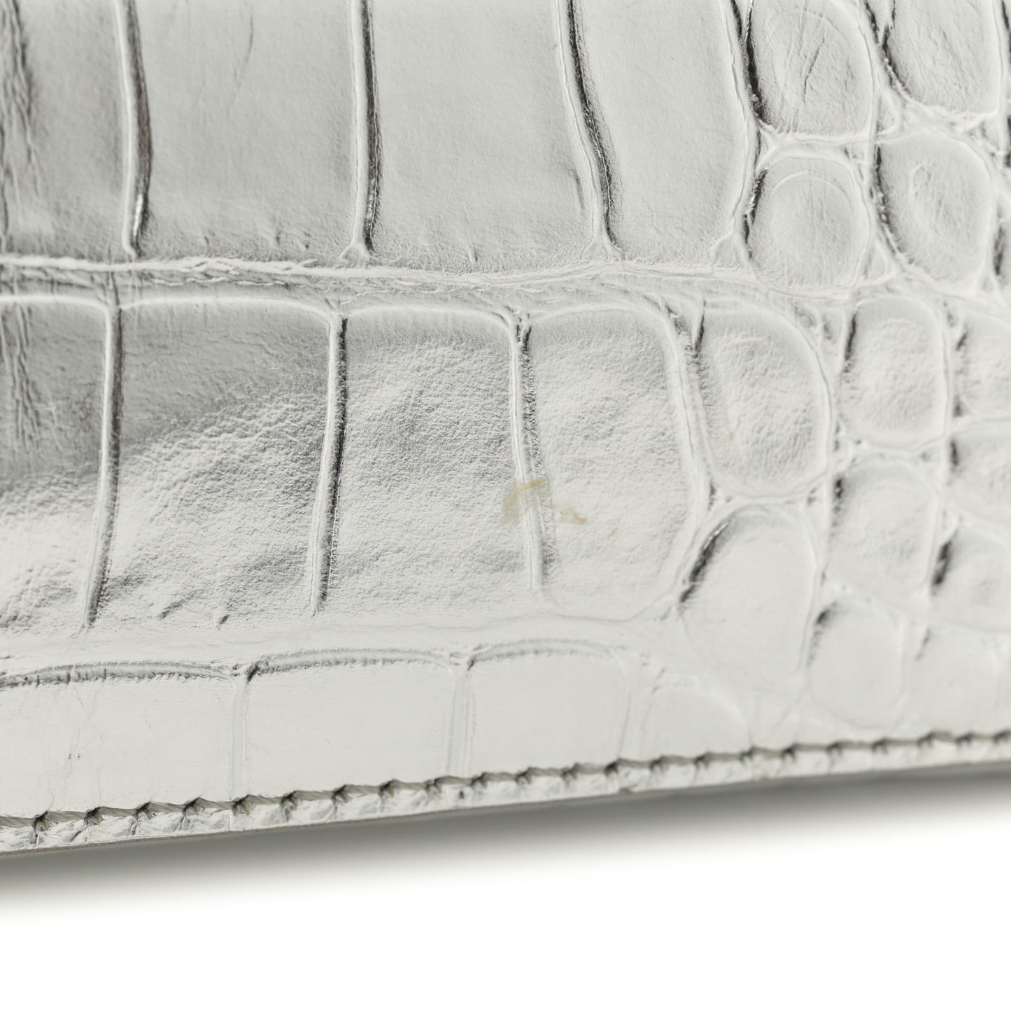 Metallic Calfskin Croc Embossed Small Cut Out Shoulder Bag Silver