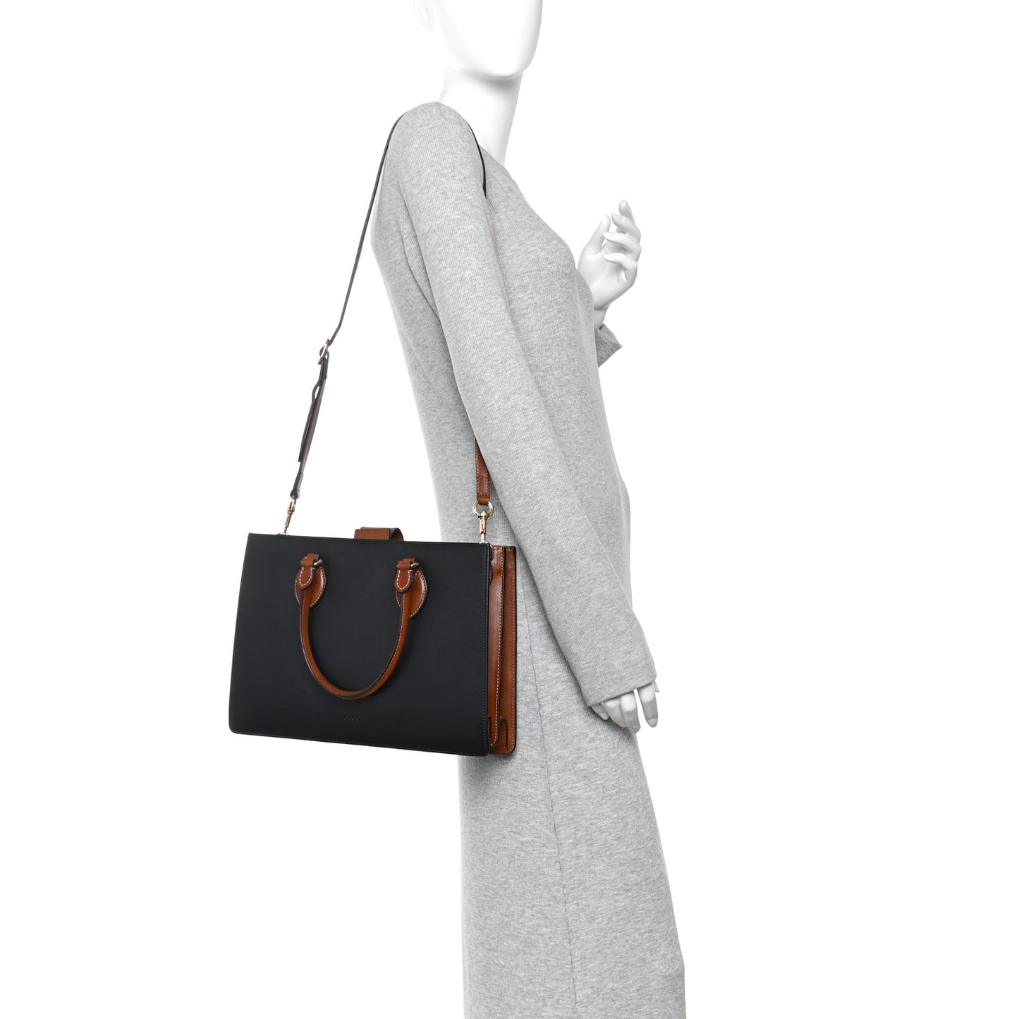 Calfskin Small Top Handle Bag Navy Brown