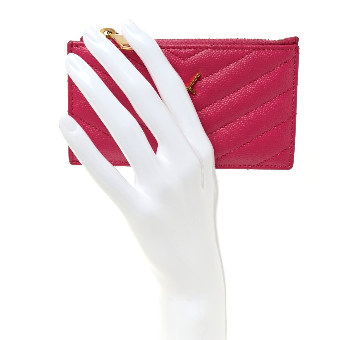 Grain De Poudre Matelasse Chevron Monogram Fragments Zippered Card Case Fresh Fuxia