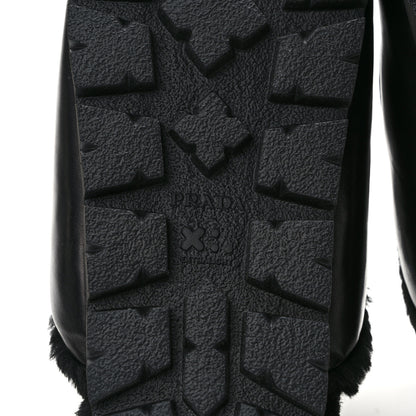 Prada Nappa Shearling Soft Padded Metal Triangle Logo Lug Sole 20mm Mules 37 Black 6 of 7