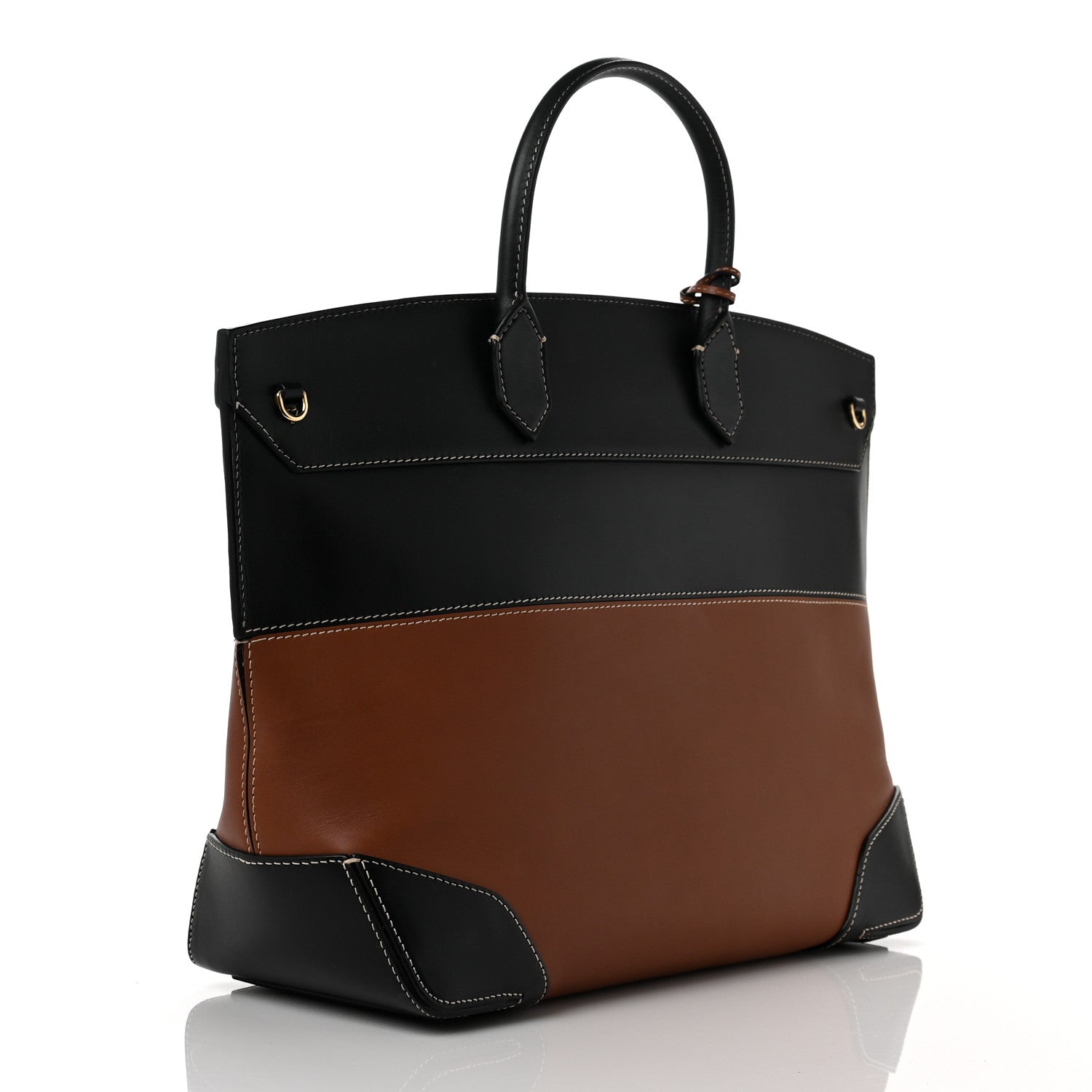 Burberry Calfskin Medium Society Top Handle Bag Black Brown 2 of 7