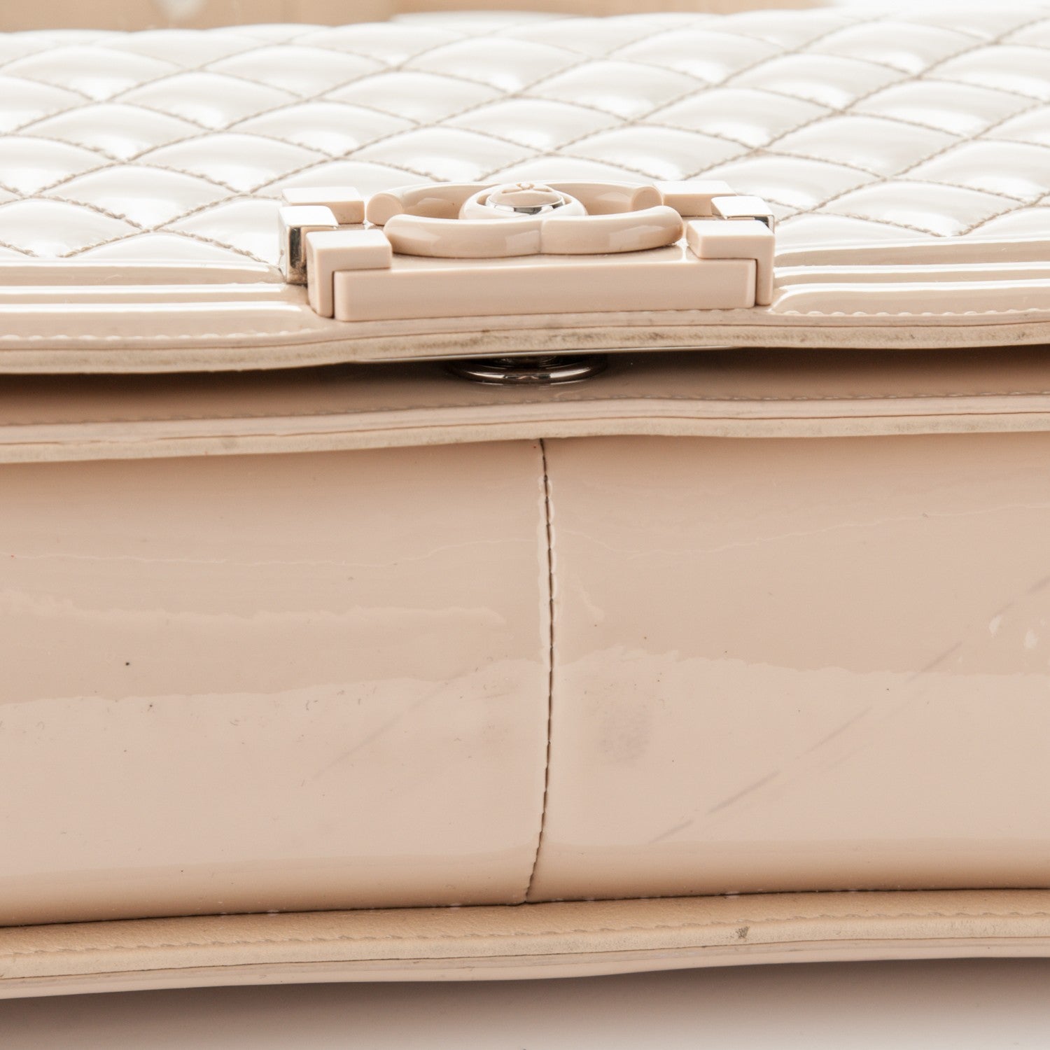 Chanel Patent Calfskin New Medium Boy Flap Plexiglass Beige 14 of 17