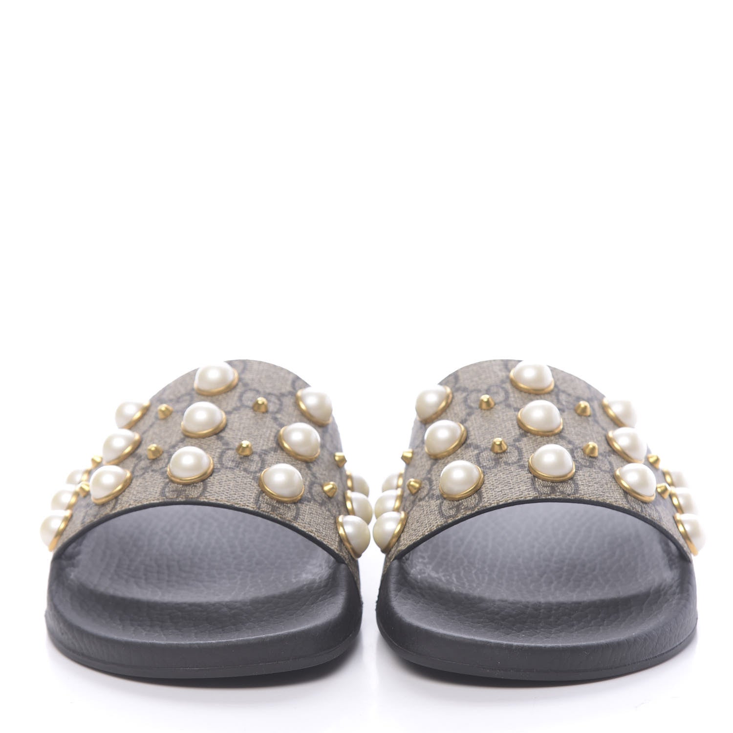 Gucci GG Supreme Monogram Pearls Slide Sandals 38 Beige 2 of 8