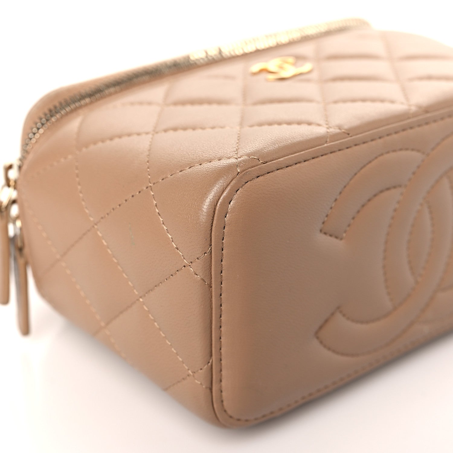 Chanel Lambskin Quilted Metal Small Top Handle Vanity Case With Chain Beige 8 of 9