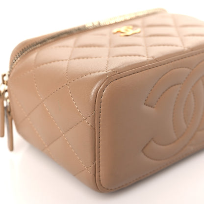 Chanel Lambskin Quilted Metal Small Top Handle Vanity Case With Chain Beige 8 of 9