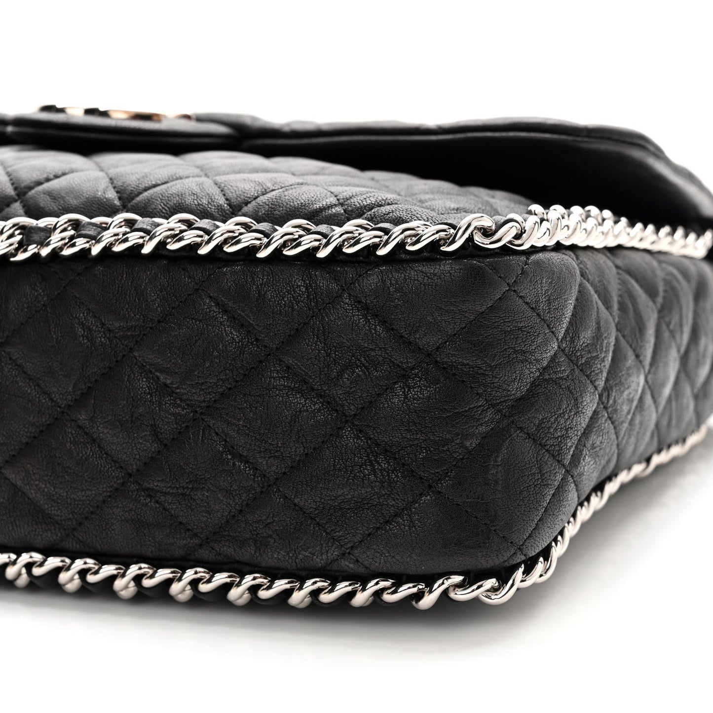 Washed Lambskin Quilted Maxi Chain Around Flap Black