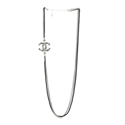 Chanel Metal Crystal Baguette Beaded CC Multi Strand Long Necklace Silver Black 3 of 6