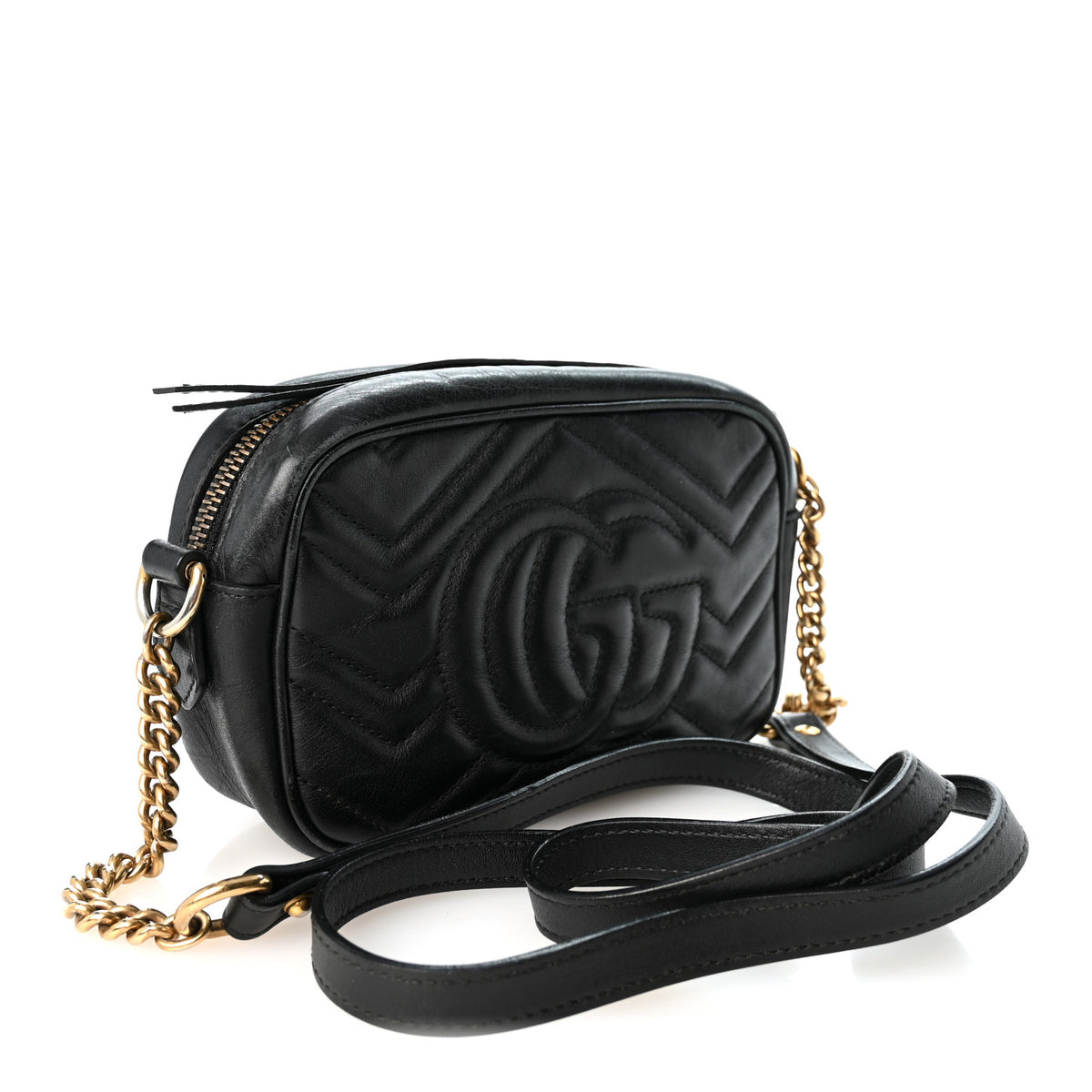 Calfskin Matelasse Mini GG Marmont Chain Shoulder Bag Black