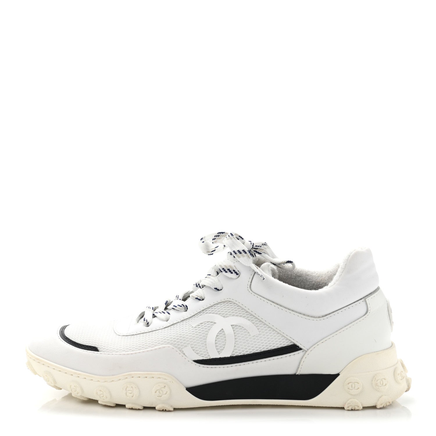 Chanel Calfskin Mesh Lycra Womens Logo Sneakers 39.5 White 1 of 16