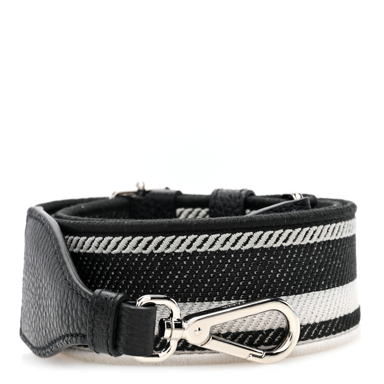 Prada Canvas Calfskin Logo Shoulder Strap Black White 1 of 4