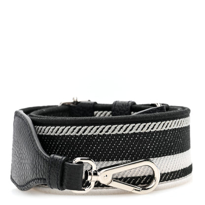 Prada Canvas Calfskin Logo Shoulder Strap Black White 1 of 4