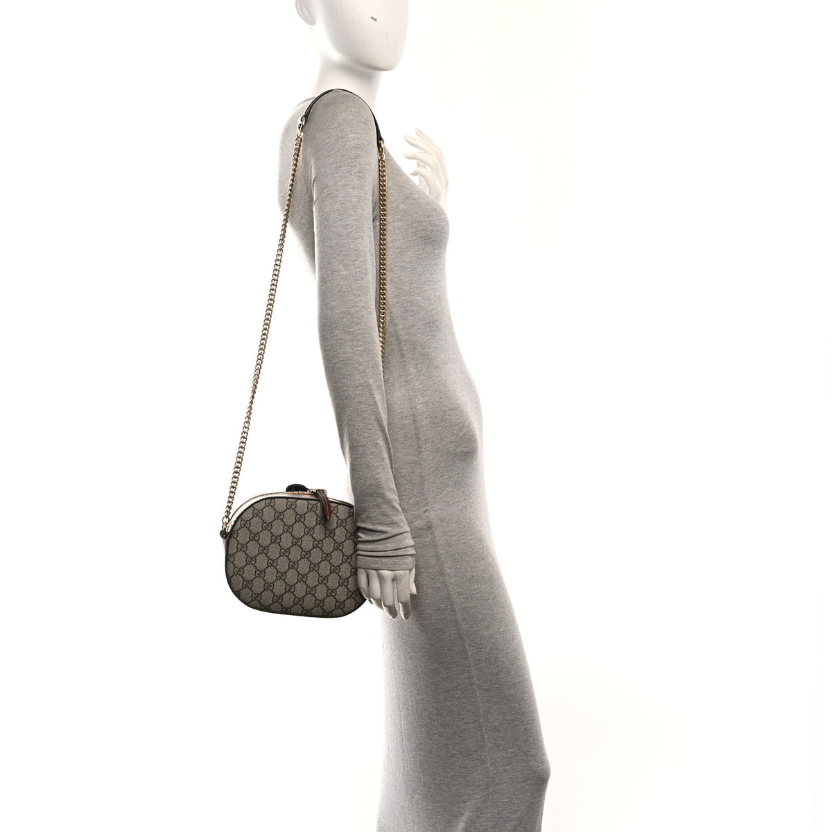 GG Supreme Monogram Cuoio Toscano Mini Chain Shoulder Bag Beige Ebony Cuir