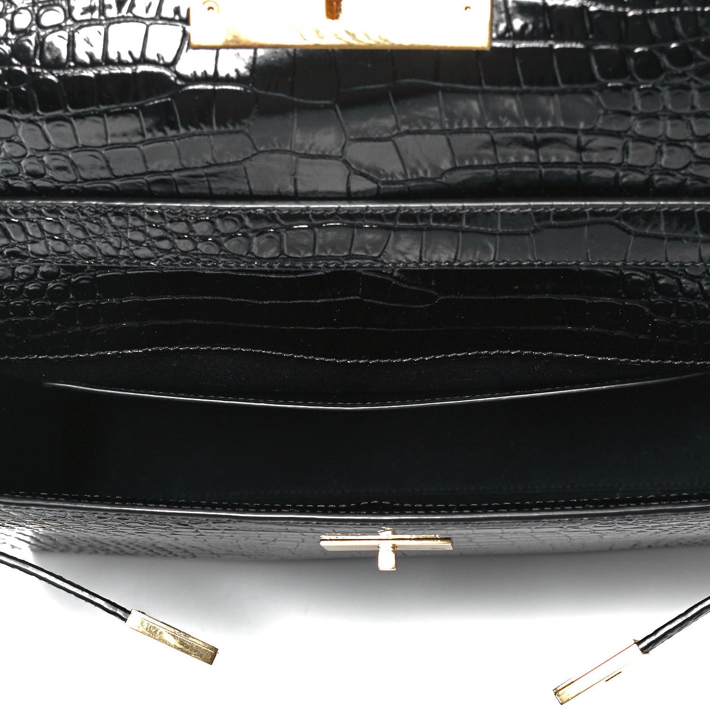 Shiny Calfskin Crocodile Embossed Manhattan Baguette Black