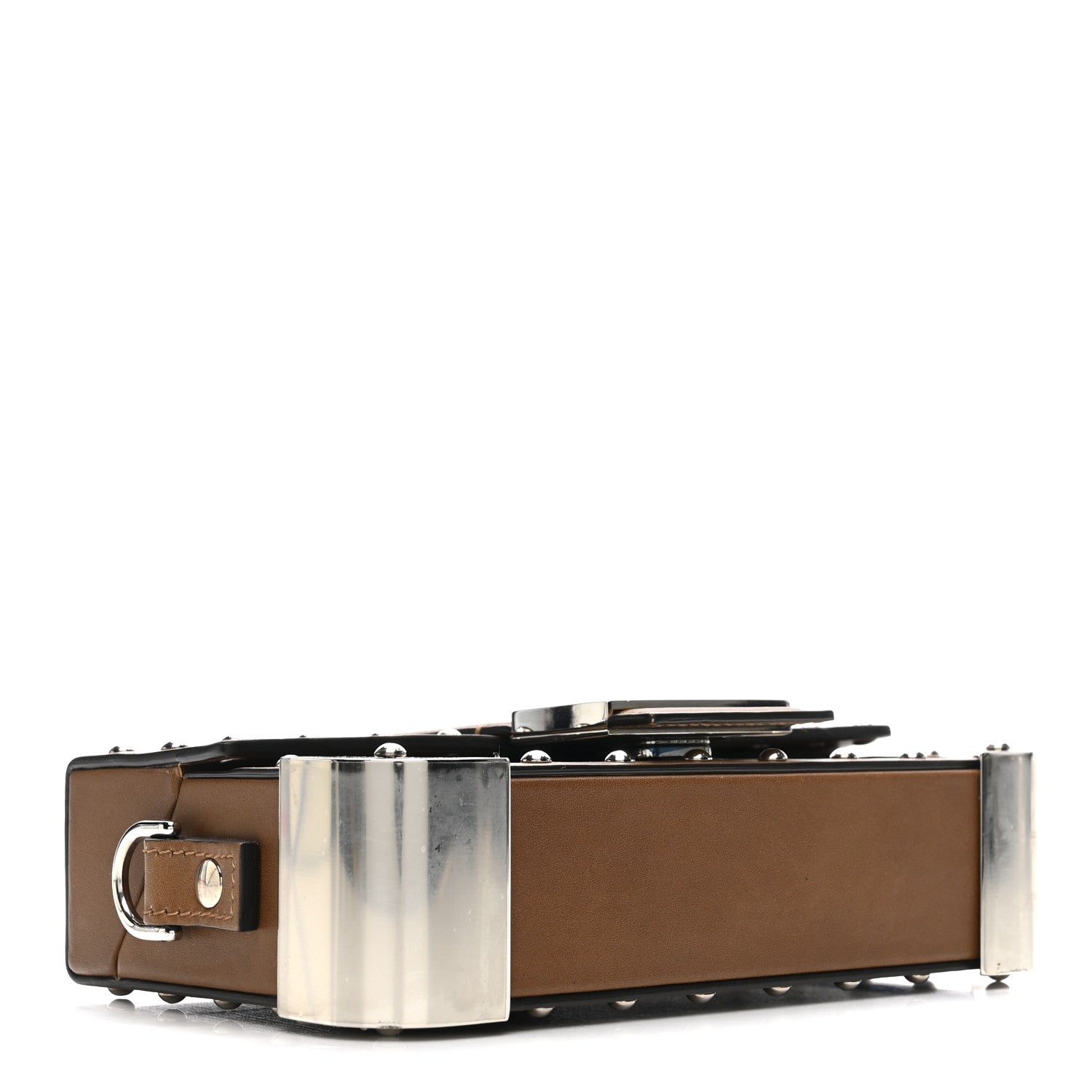 Fendi Shiny Glazed Fabric Vachetta FF 1974 Mini Baguette Trunk Mogano Panna Cuoio 4 of 15