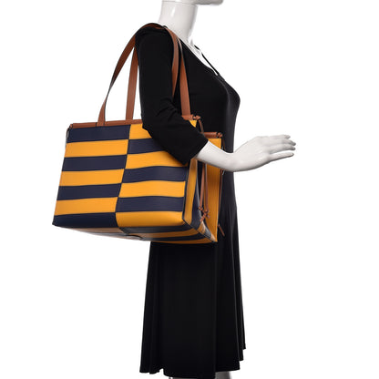 Loewe Calfskin Cushion Stripe Tote Navy Yellow 2 of 9