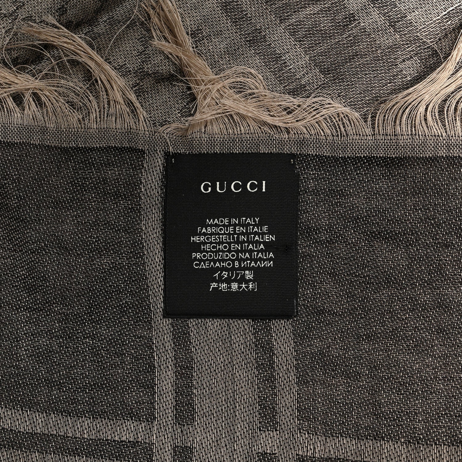 Gucci Wool Silk GG Monogram Diamante Plaid Surviee Shawl Beige Dark Brown 2 of 3