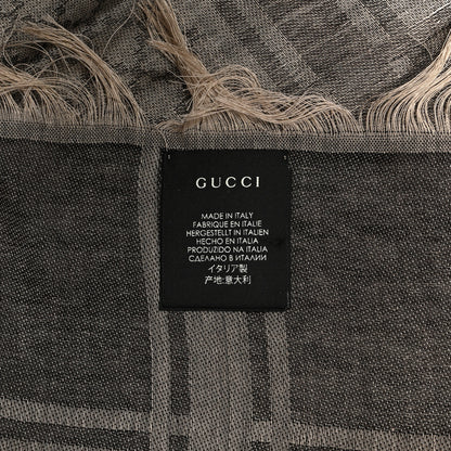 Gucci Wool Silk GG Monogram Diamante Plaid Surviee Shawl Beige Dark Brown 2 of 3