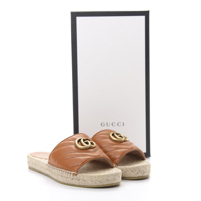 Gucci Nappa Matelasse GG Marmont Espadrille Slide Sandals 37 Cognac 10 of 10