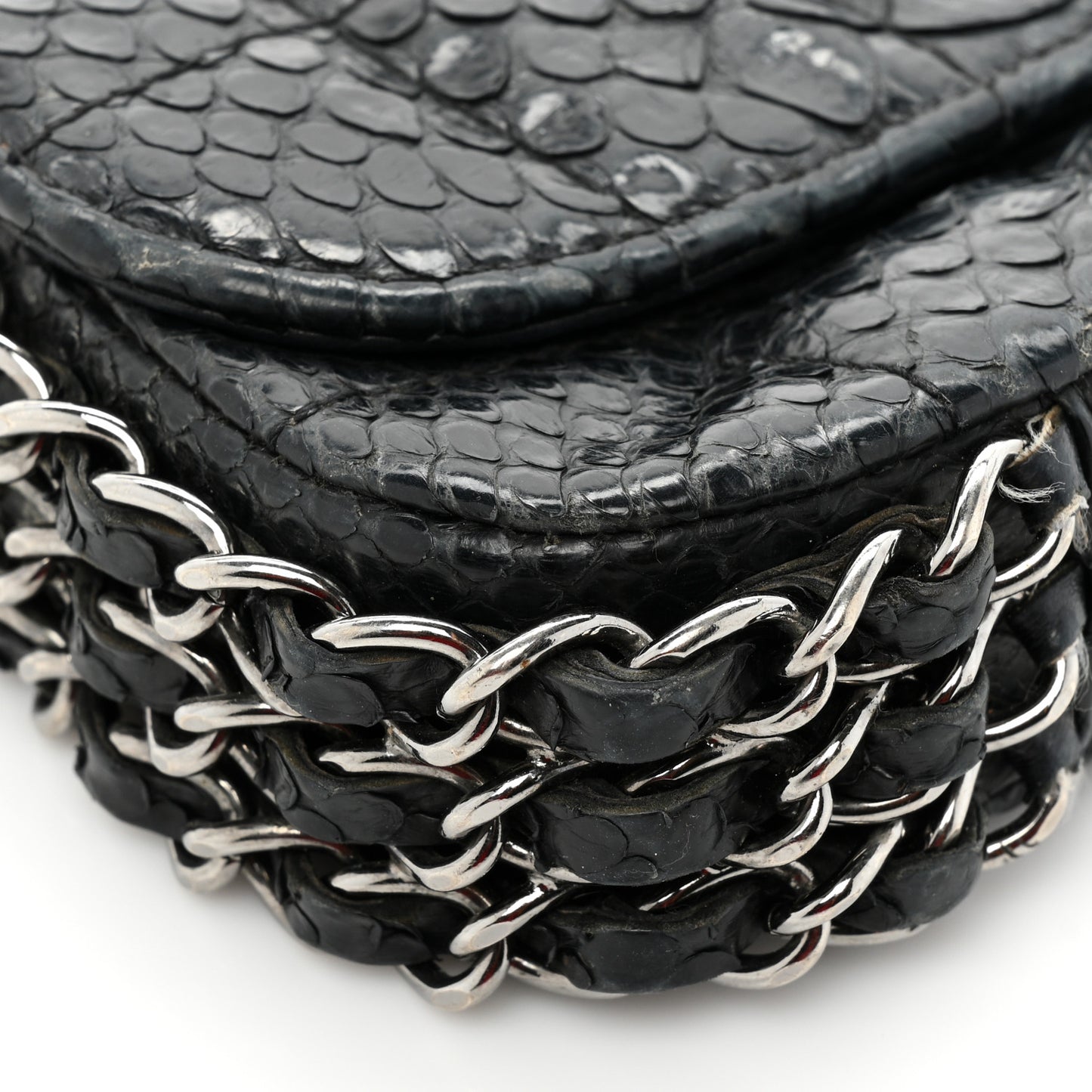 Snakeskin 3 Chain Flap Black