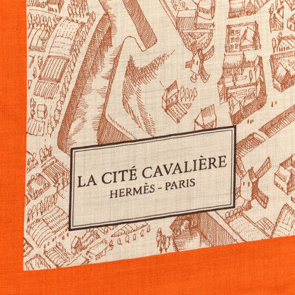 Hermes Cashmere Silk La Cite Cavaliere Shawl 140 Orange Naturel Brun 2 of 4