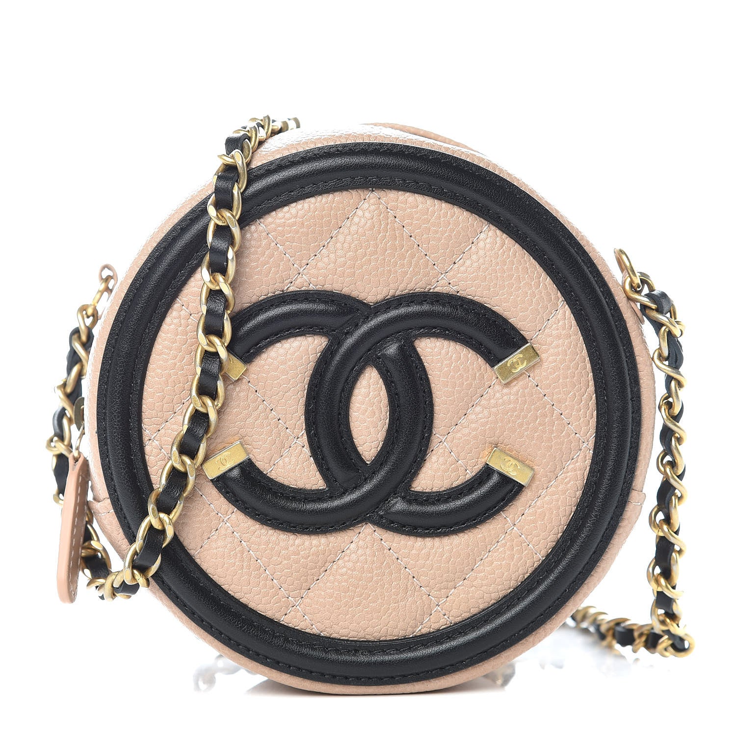 Chanel Caviar Quilted Round Filigree Crossbody Beige Black 1 of 9