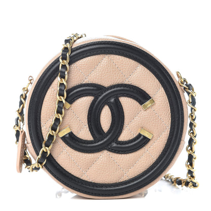 Chanel Caviar Quilted Round Filigree Crossbody Beige Black 1 of 9
