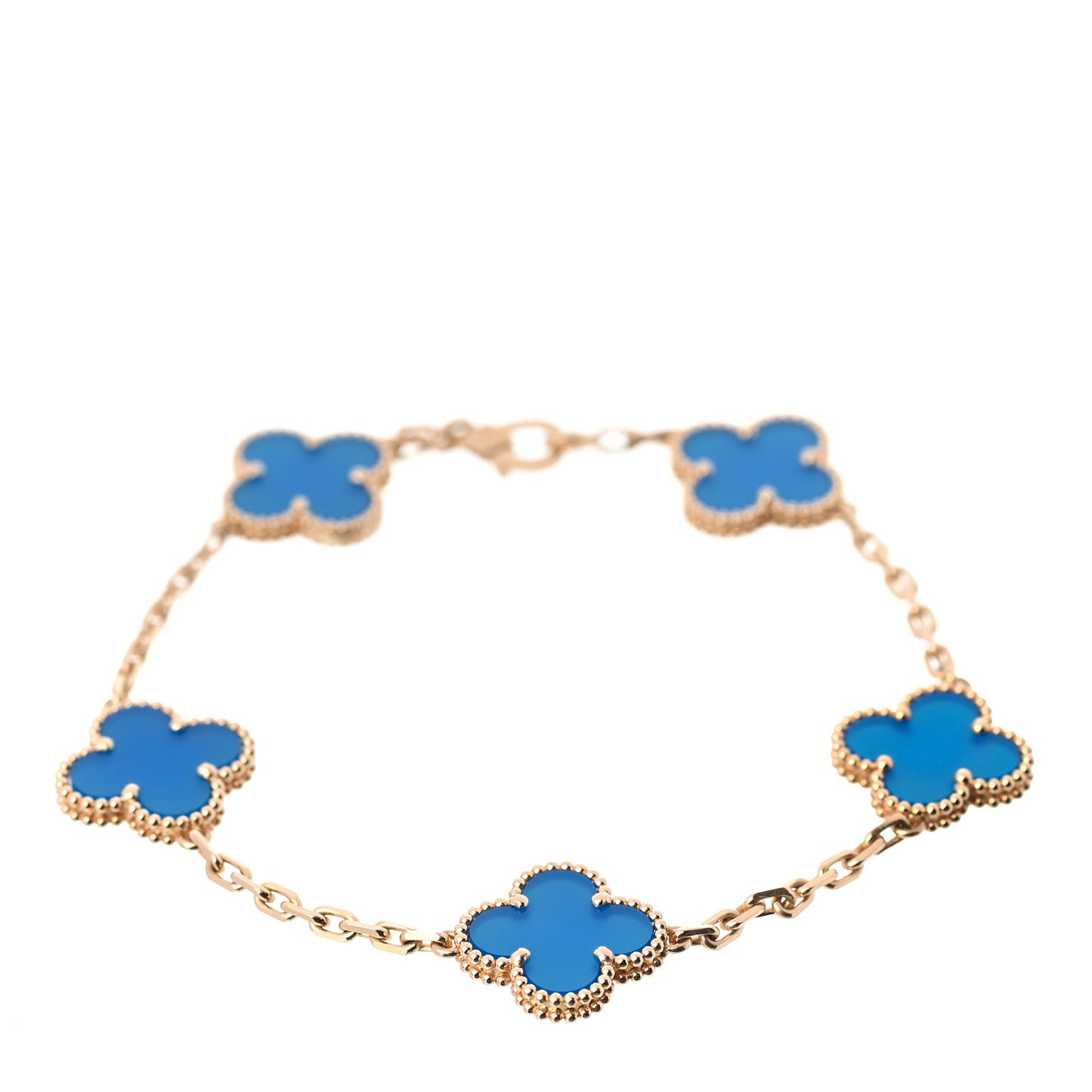 18K Yellow Gold Blue Agate 5 Motifs Vintage Alhambra Bracelet
