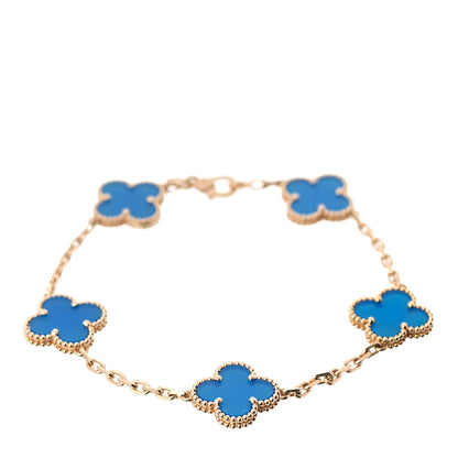 Van Cleef & Arpels 18K Yellow Gold Blue Agate 5 Motifs Vintage Alhambra Bracelet 1 of 7
