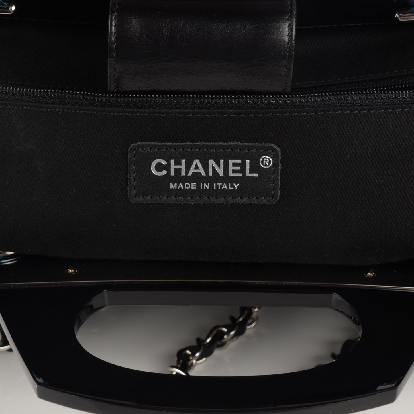 Glazed Calfskin Quilted Small CC Delivery Tote Black
