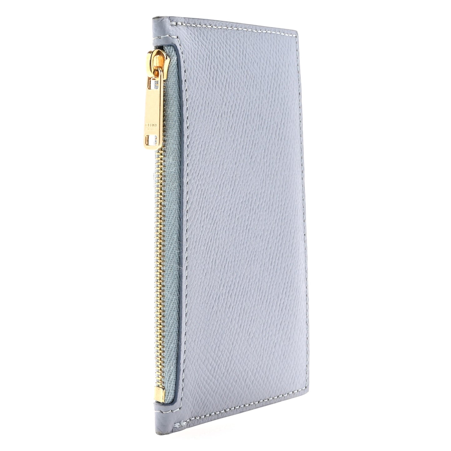 Grained Calfskin Zipped Card Holder Arctic Blue