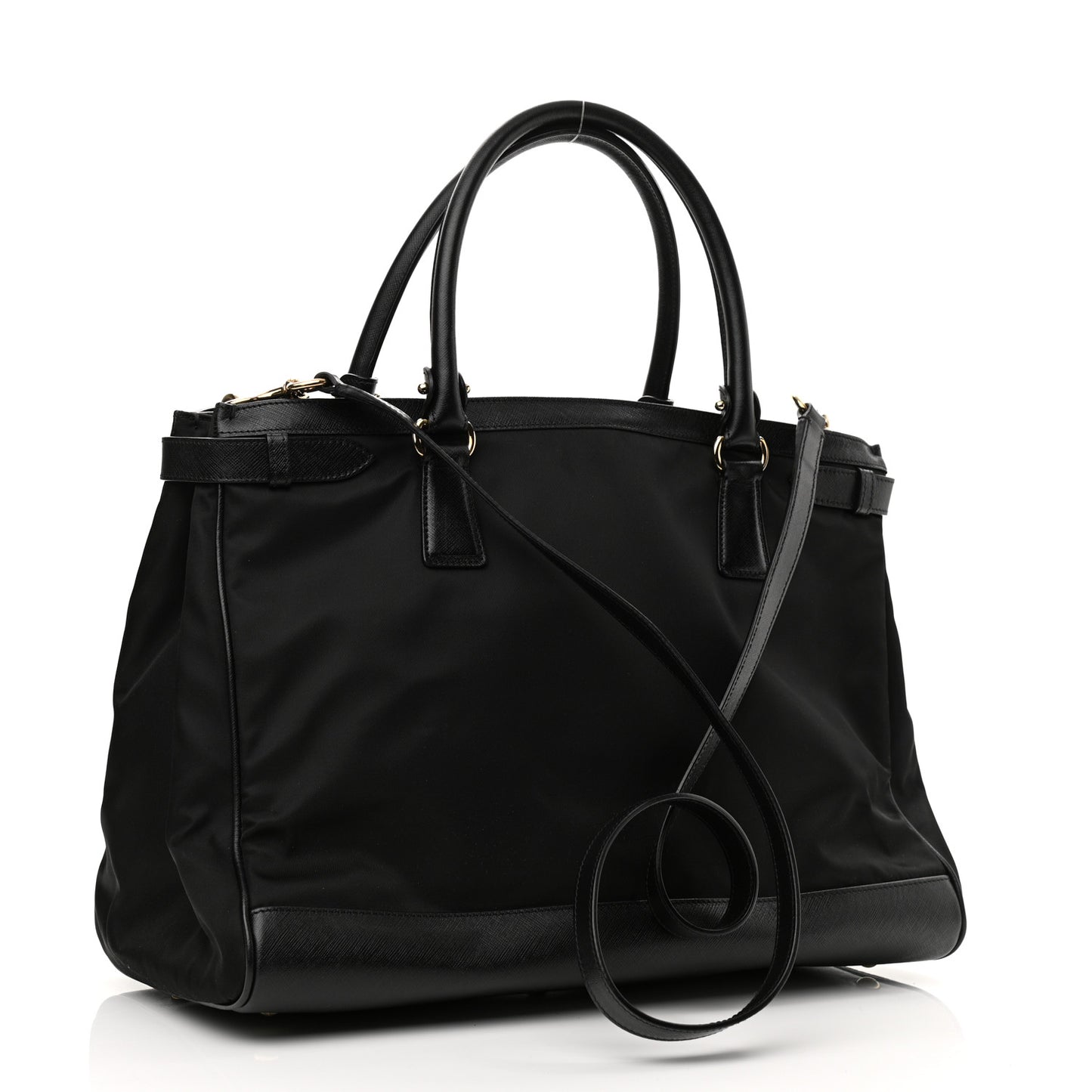 Nylon Hammered Calfskin Batik Tote Black